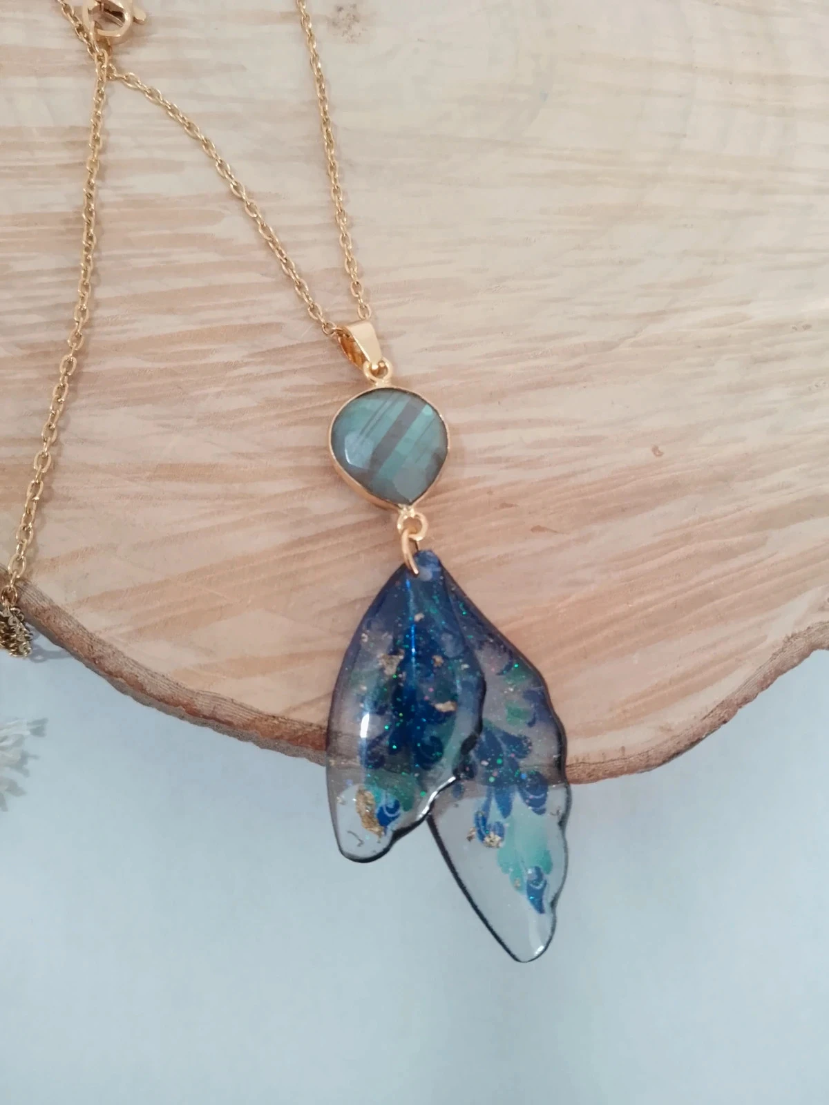 Collier labradorite ailes de papillons bleues + carte offerte – photo 7